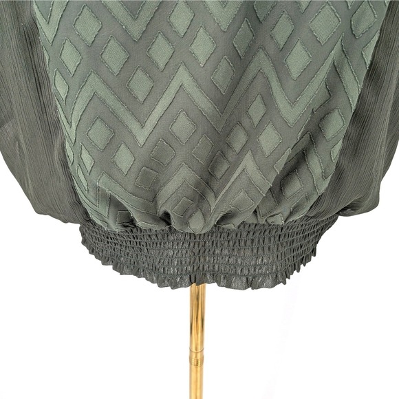 Olive Green Boho Lace Tie Neck Blouse Sheer Batwing Top Women's XL - Picture 9 of 9